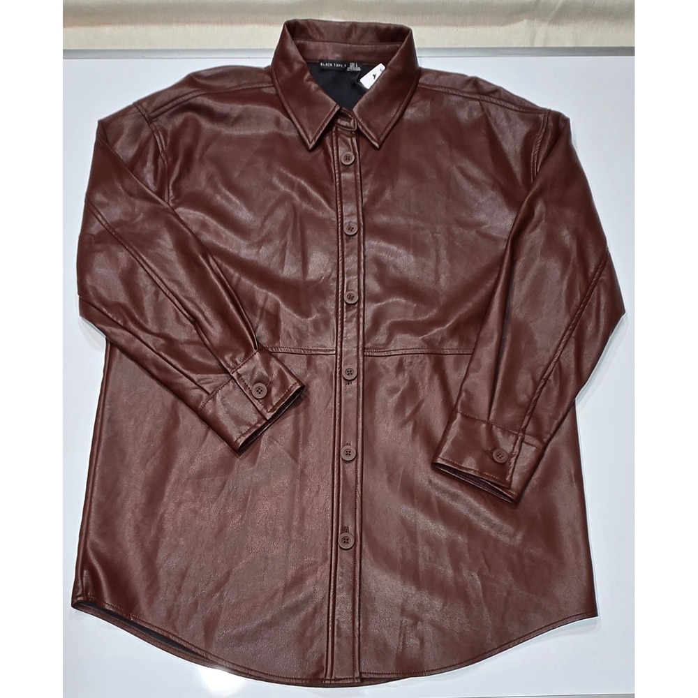 BLACK TAPE‎ Women's Rusty Brown Faux Leather Shacket Button Down Shirt Oversized